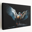 Vibrant tropical birds wall art design on stretched canvas, showcasing vivid colors and intricate details, perfect for home decor or nature-themed spaces.