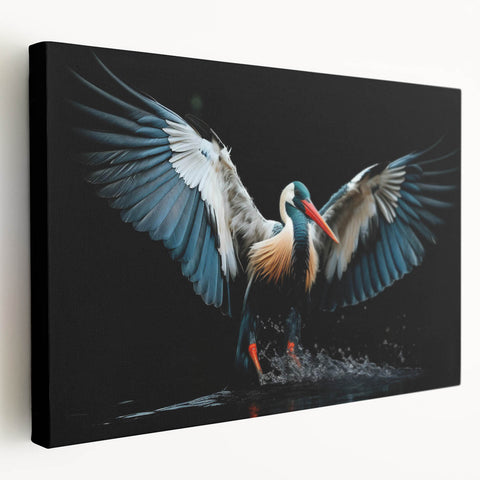 Vibrant tropical birds wall art design on stretched canvas, showcasing vivid colors and intricate details, perfect for home decor or nature-themed spaces.