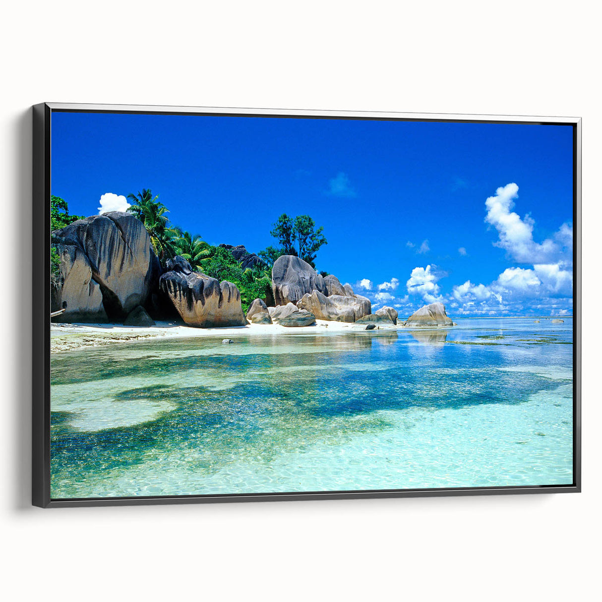 Black and white framed canvas of an African landscape, ideal for bedroom wall decor.