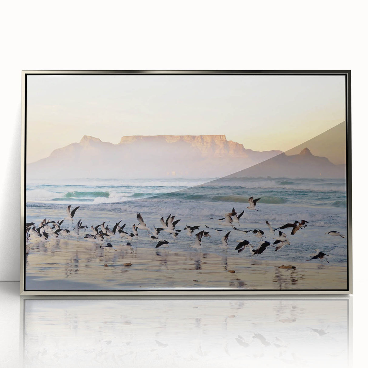 Mid-century modernist art depicting a South African landscape in muted earth tones on a framed acrylic print.