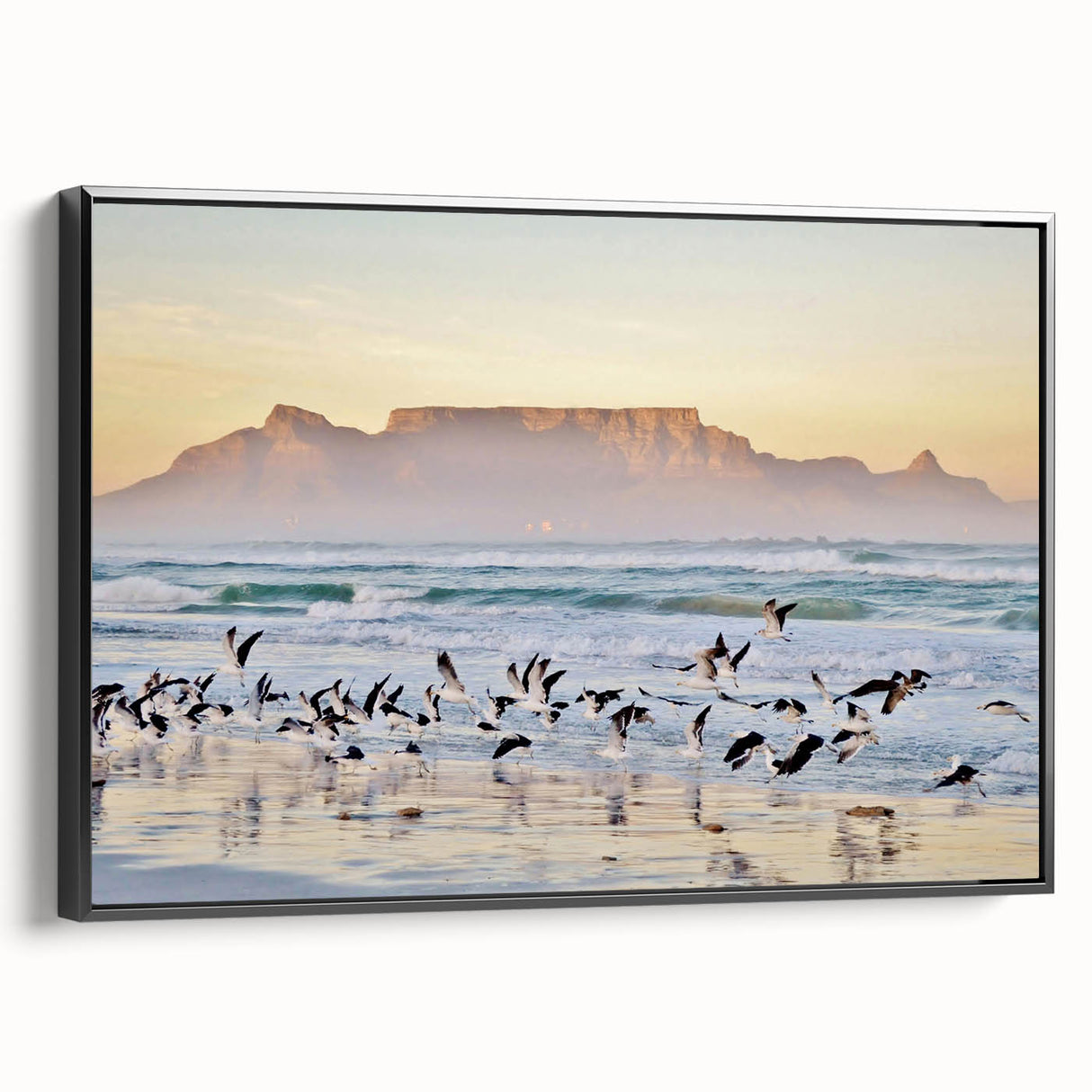Black and white framed canvas depicting a vintage-style African landscape, ideal for bedroom decor.