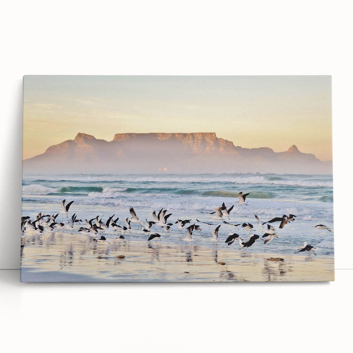 Large black and white stretched canvas of an African savannah scene, ideal for kitchen art.