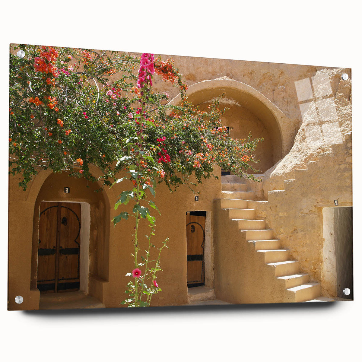Acrylic print of a Tunisian landscape with earthy tones, suitable for bedroom or dining room decor.