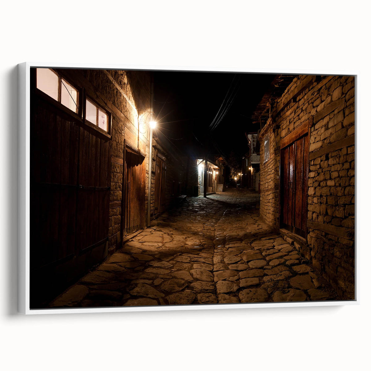 Vintage poster art of an Azerbaijani landscape on a framed canvas with colorful accents, ideal for living room decor.