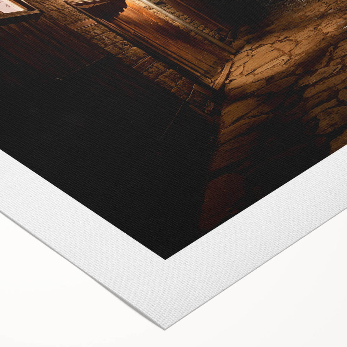 Art Deco poster featuring a muted color illustration of an Asian scenery on rolled canvas, suitable for dining room decor.