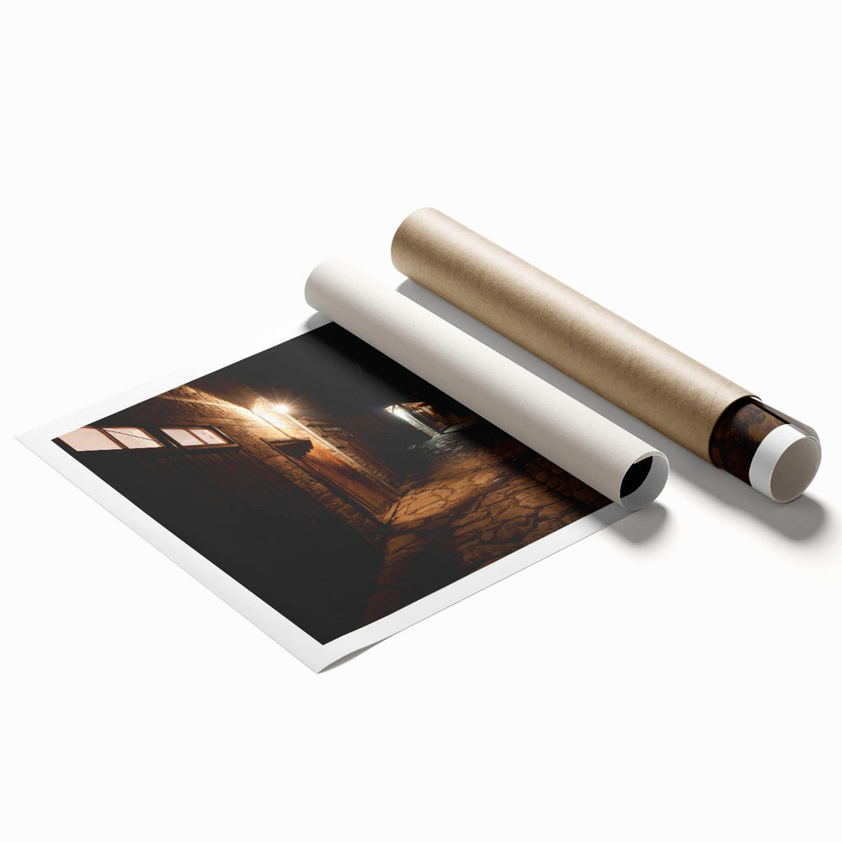 Extra large rolled print of a serene Azerbaijani landscape with soft floral elements in pastel shades.