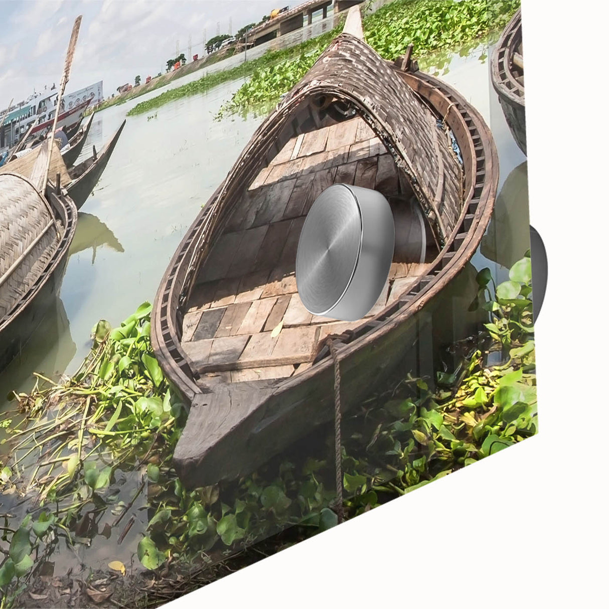 Large abstract wall art depicting a Bangladesh scenery in mid-century modernist style on acrylic glass.