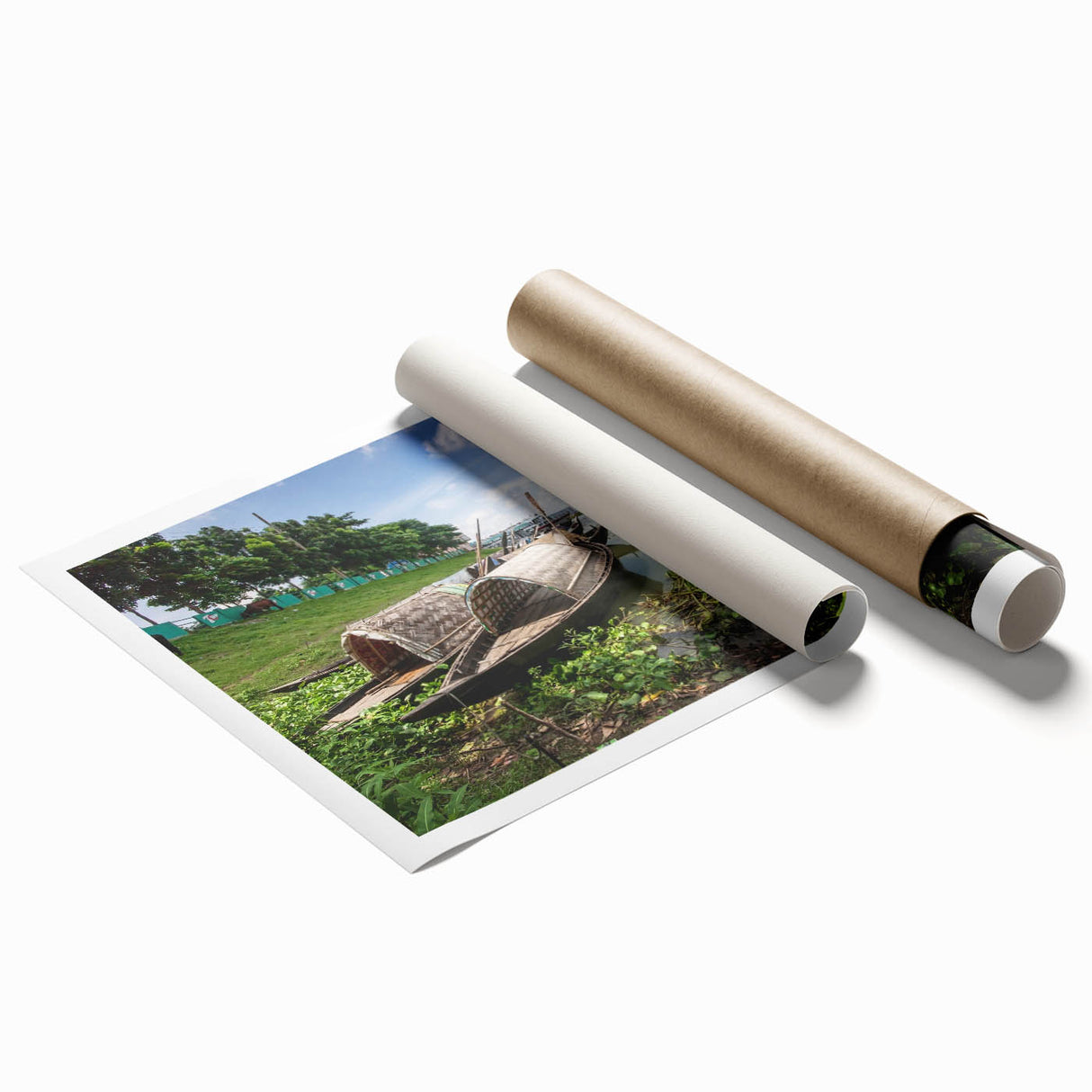 Extra large rolled print of a lush green Bangladesh landscape with vibrant floral elements.