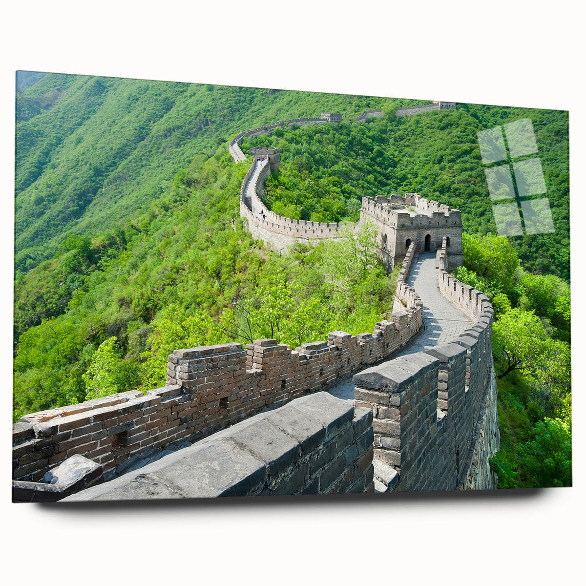 Acrylic print of the Great Wall of China in muted earth tones, ideal for bedroom or dining room art.