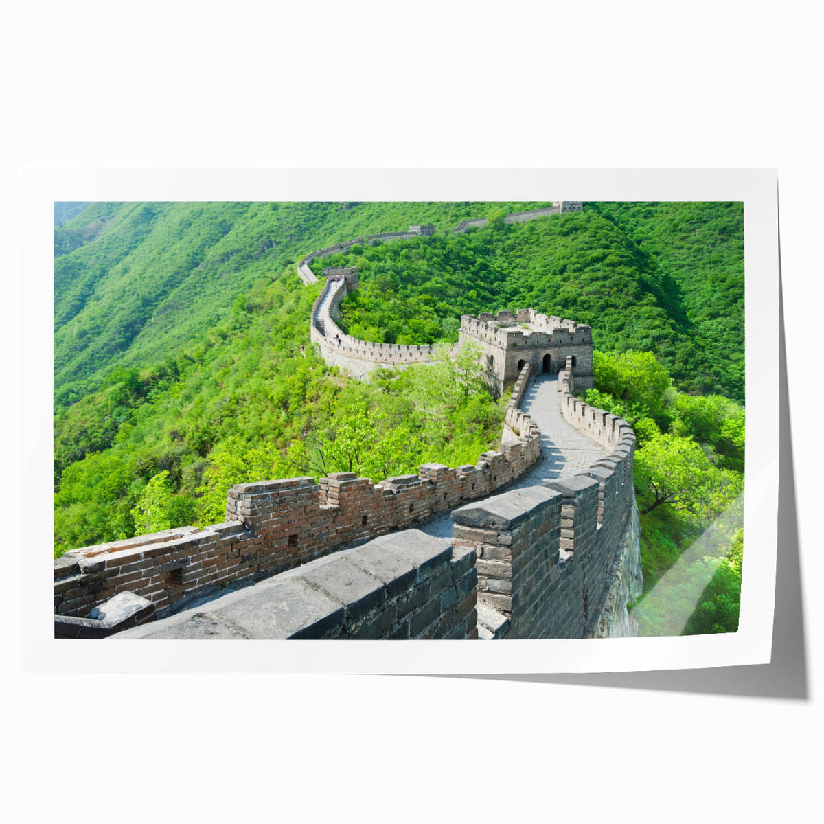 Rolled print of the Great Wall of China in muted earth tones, ideal for art wall dining room.