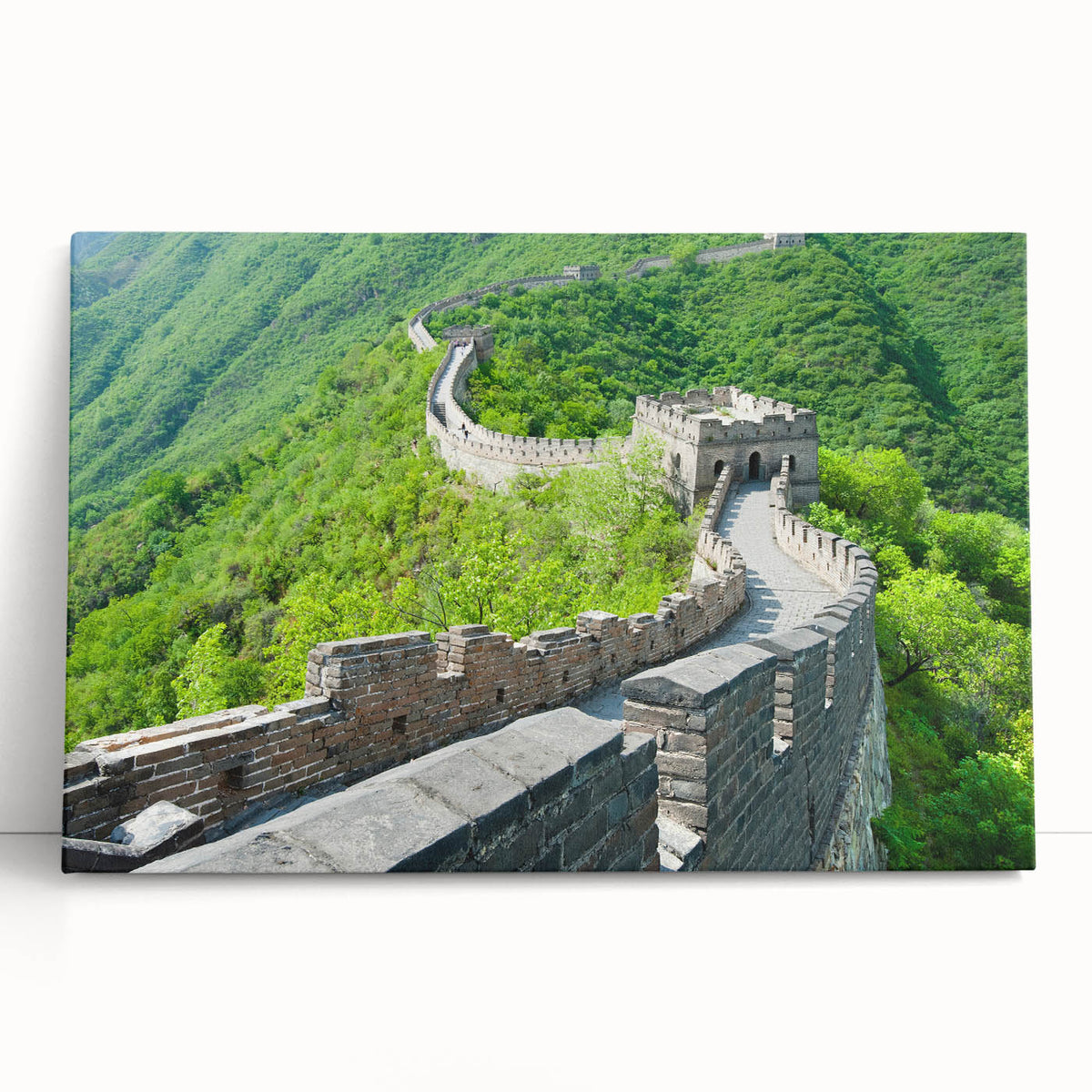 Black and white stretched canvas of the Great Wall of China, ideal for kitchen wall art.