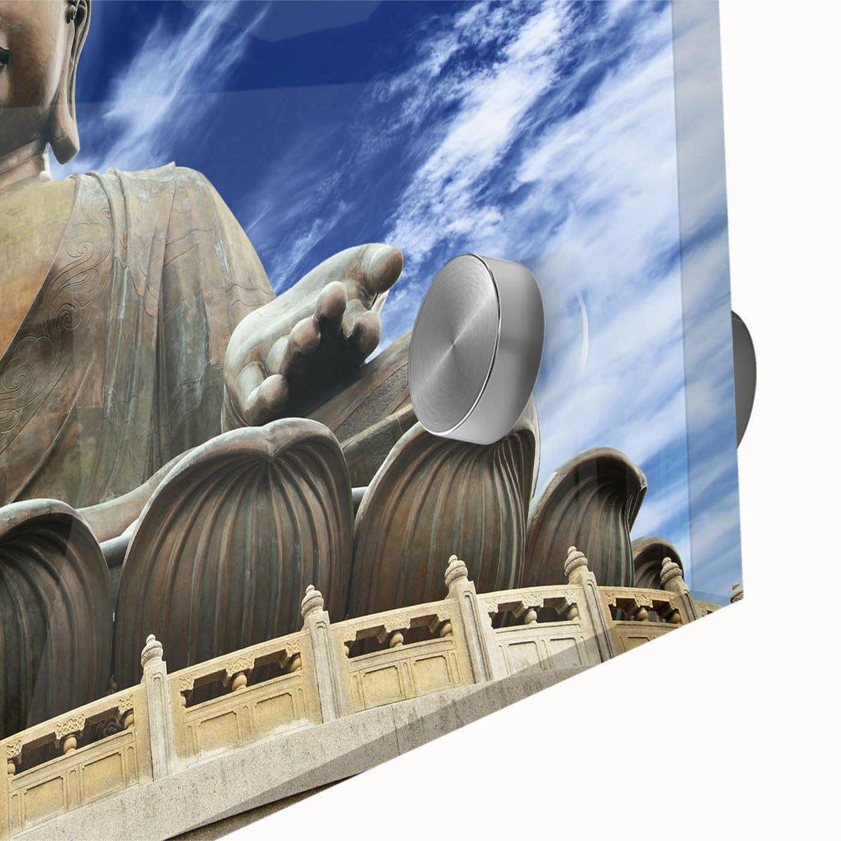 Large abstract wall art of Hong Kong skyline in muted gray and blue tones on acrylic glass, ideal for dining room art.