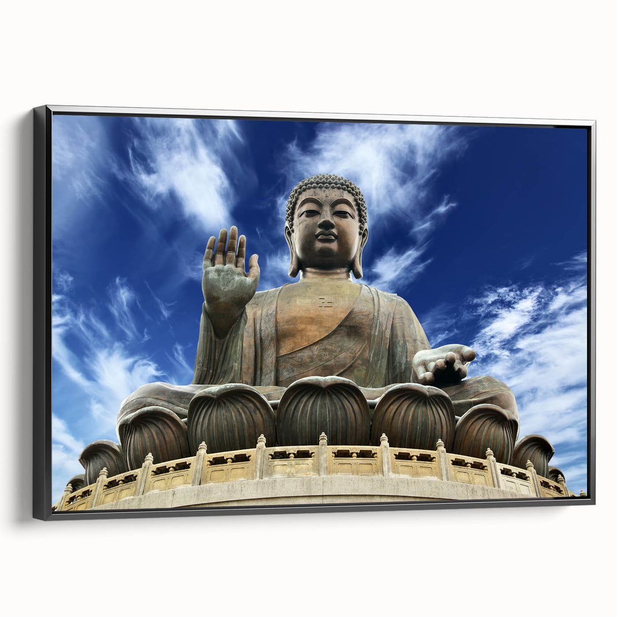 Framed canvas featuring a black and white vintage poster of the Hong Kong skyline, ideal for bedroom wall art.