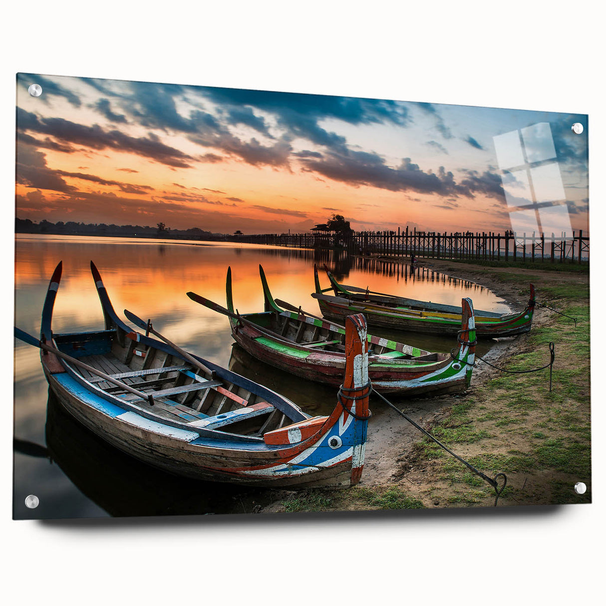 Acrylic print of a large abstract depiction of a Myanmar landscape, featuring earthy tones, ideal for dining room decor.