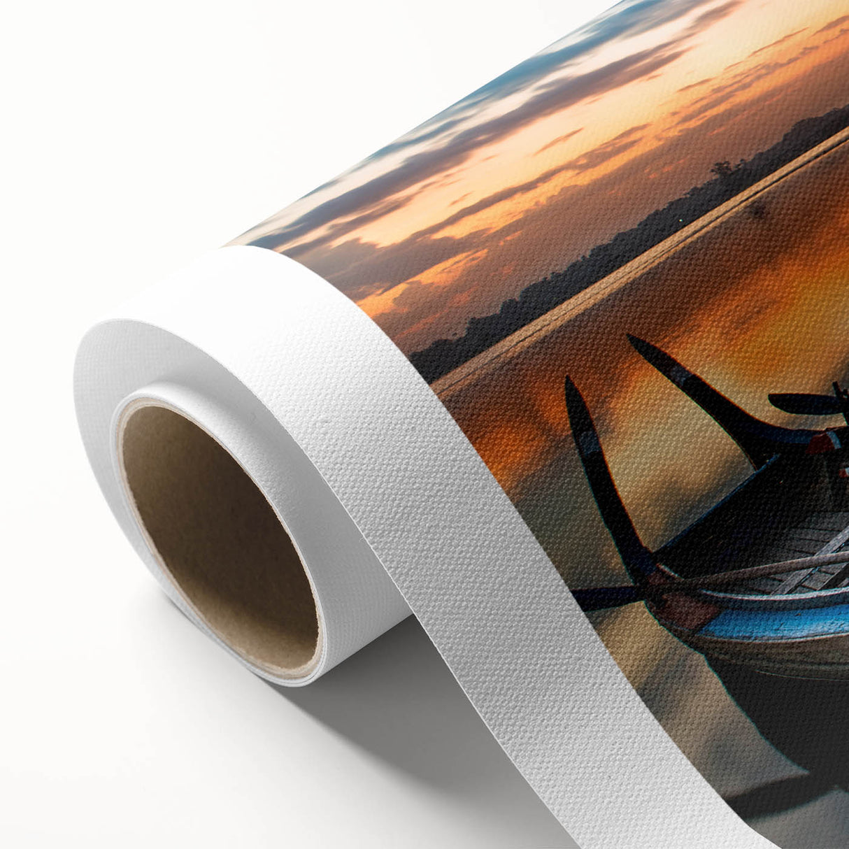 Art Deco poster of a Myanmar landscape in muted earth tones on rolled canvas.