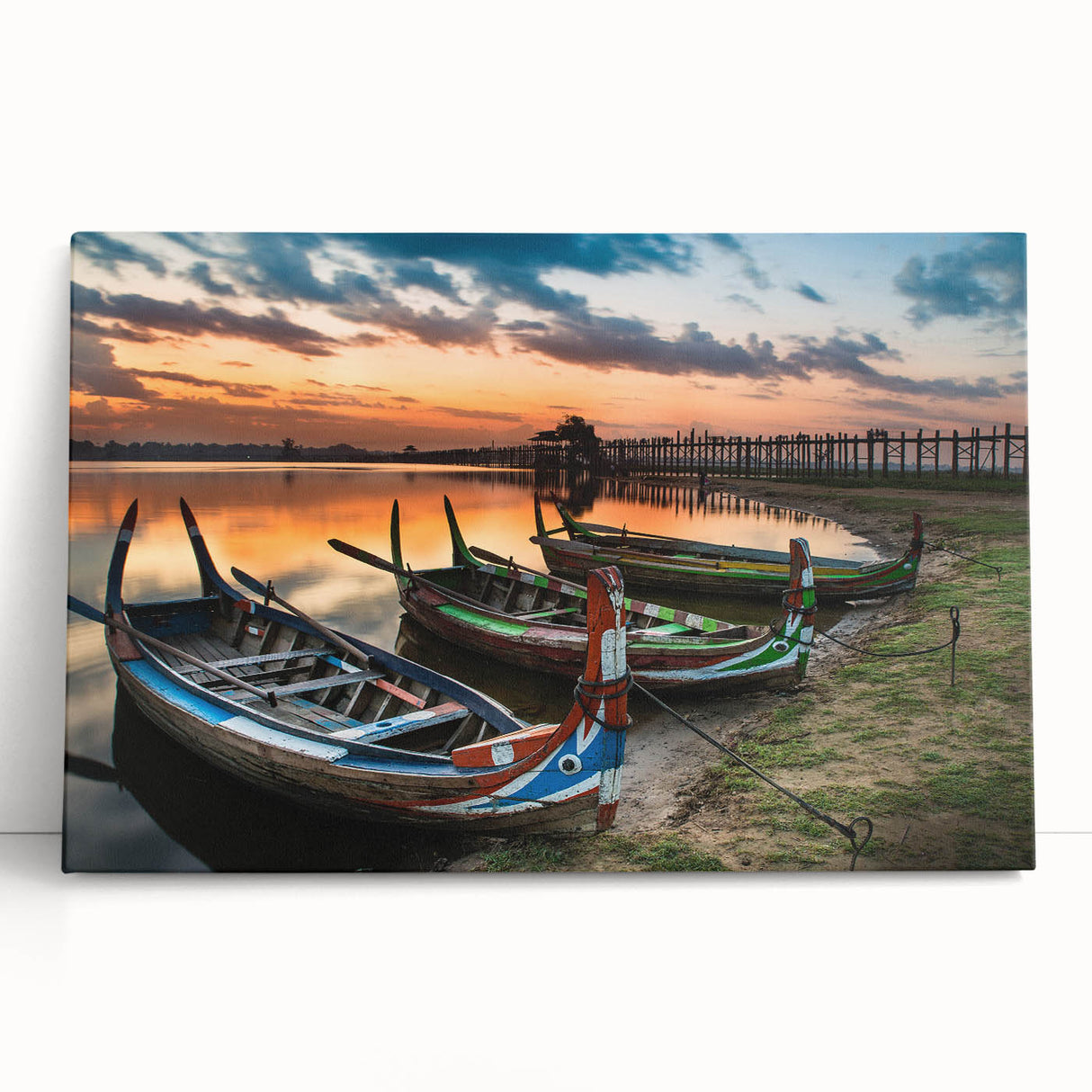 Black and white photograph of a Myanmar landscape on stretched canvas, ideal for kitchen wall art.