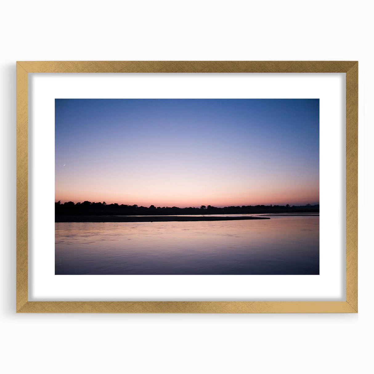 Extra large wall art featuring abstract art print of a Nepalese landscape in textured style, with gold frame.