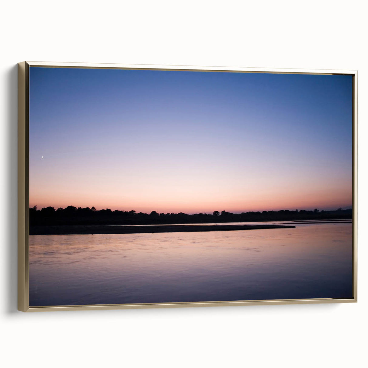 Framed canvas depicting a serene Nepalese landscape in muted gold and black tones, ideal for bedroom wall decor.