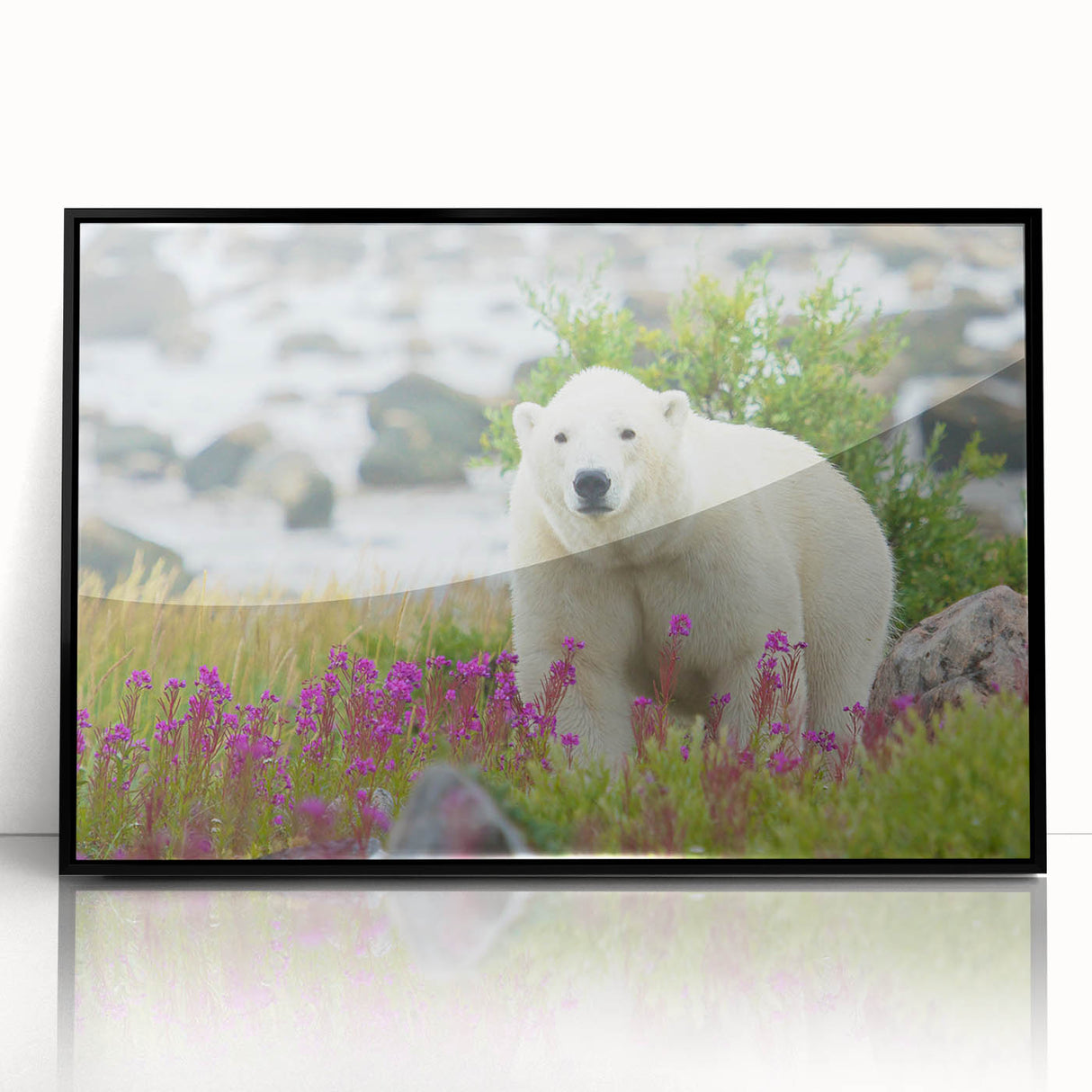 Large abstract wall art of a Manitoba scenery in muted earth tones, framed in black acrylic.