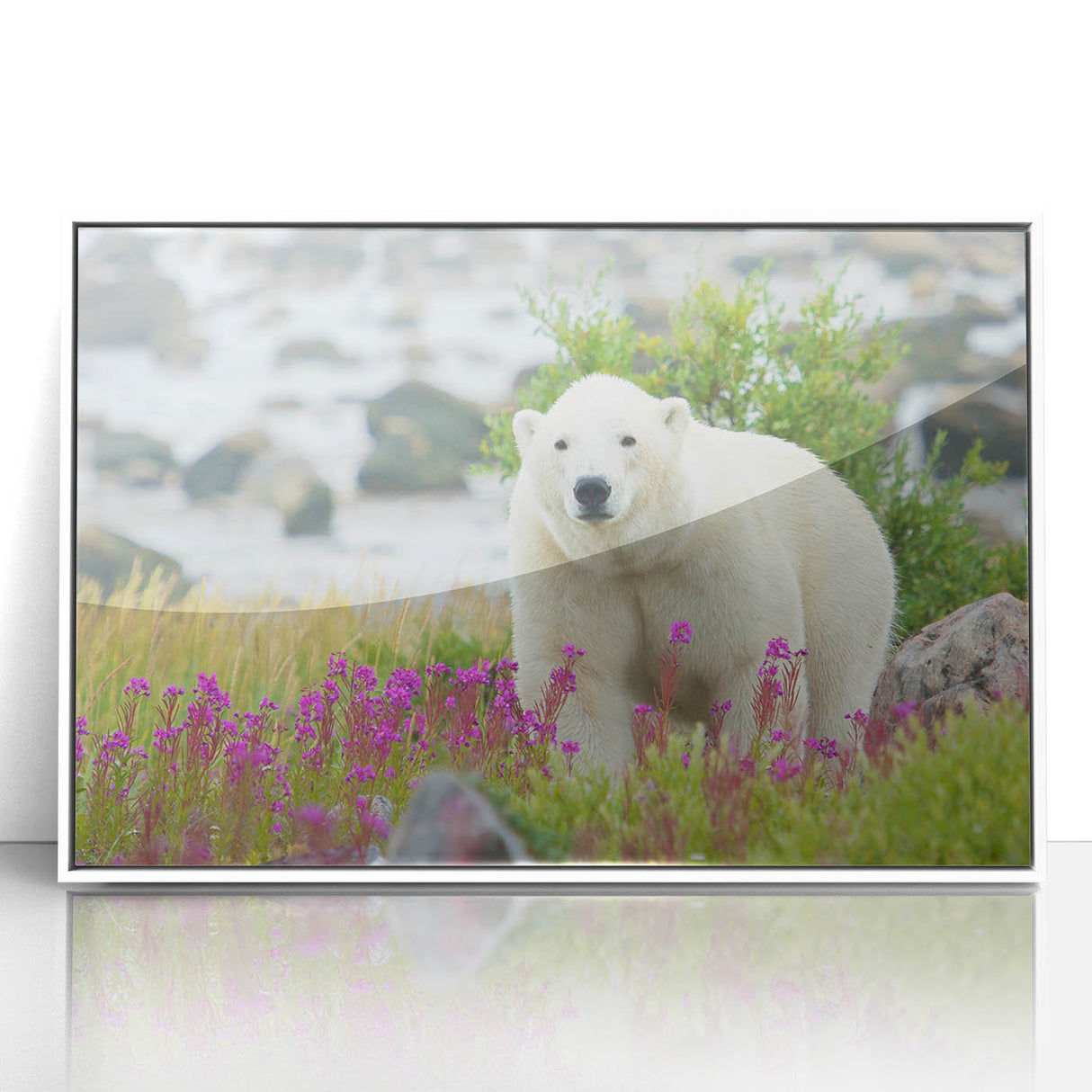 Acrylic print of a serene Manitoba landscape, featuring muted earth tones in an art deco style.