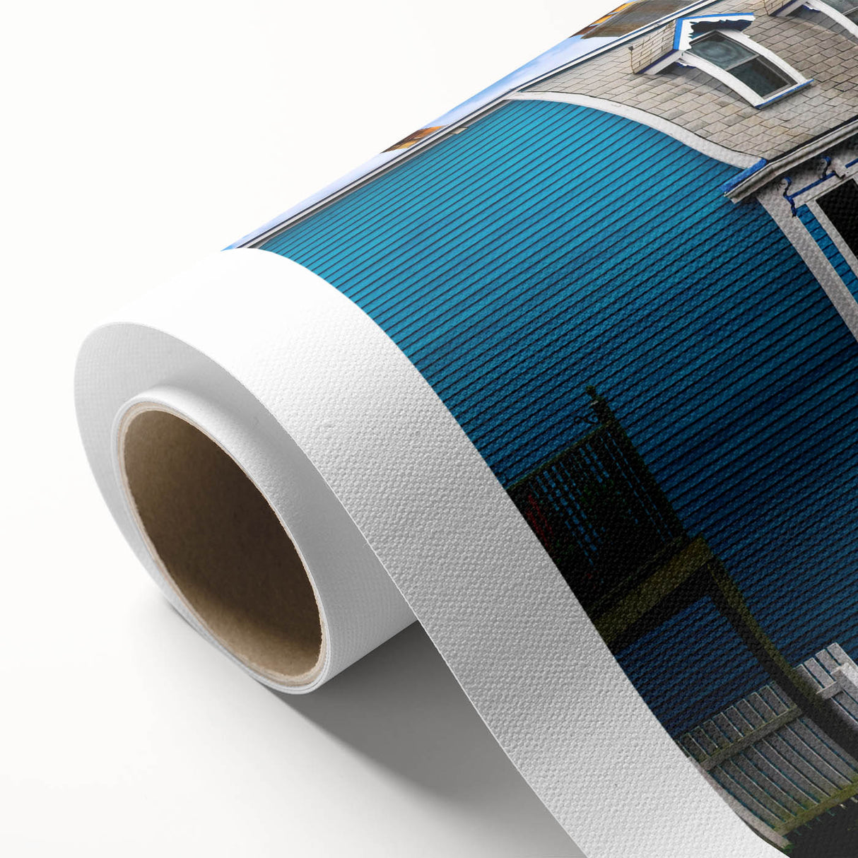 Art deco poster of Newfoundland scenery in muted earth tones on rolled canvas, ideal for nursery wall art.