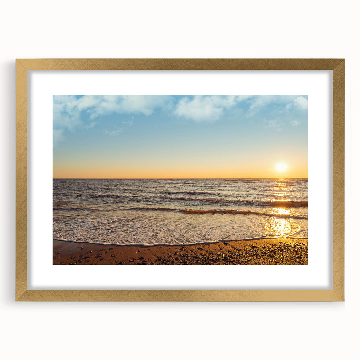 Extra large framed wall art depicting an abstract textured scenery of Prince Edward, Canada in muted earth tones.