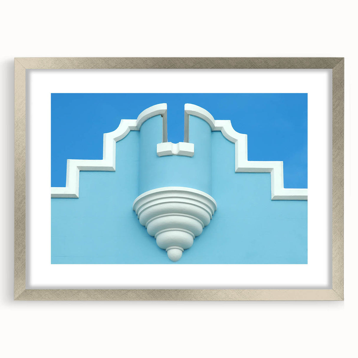 Extra large framed abstract art print of Caribbean scenery in vibrant blue and green tones on textured canvas.