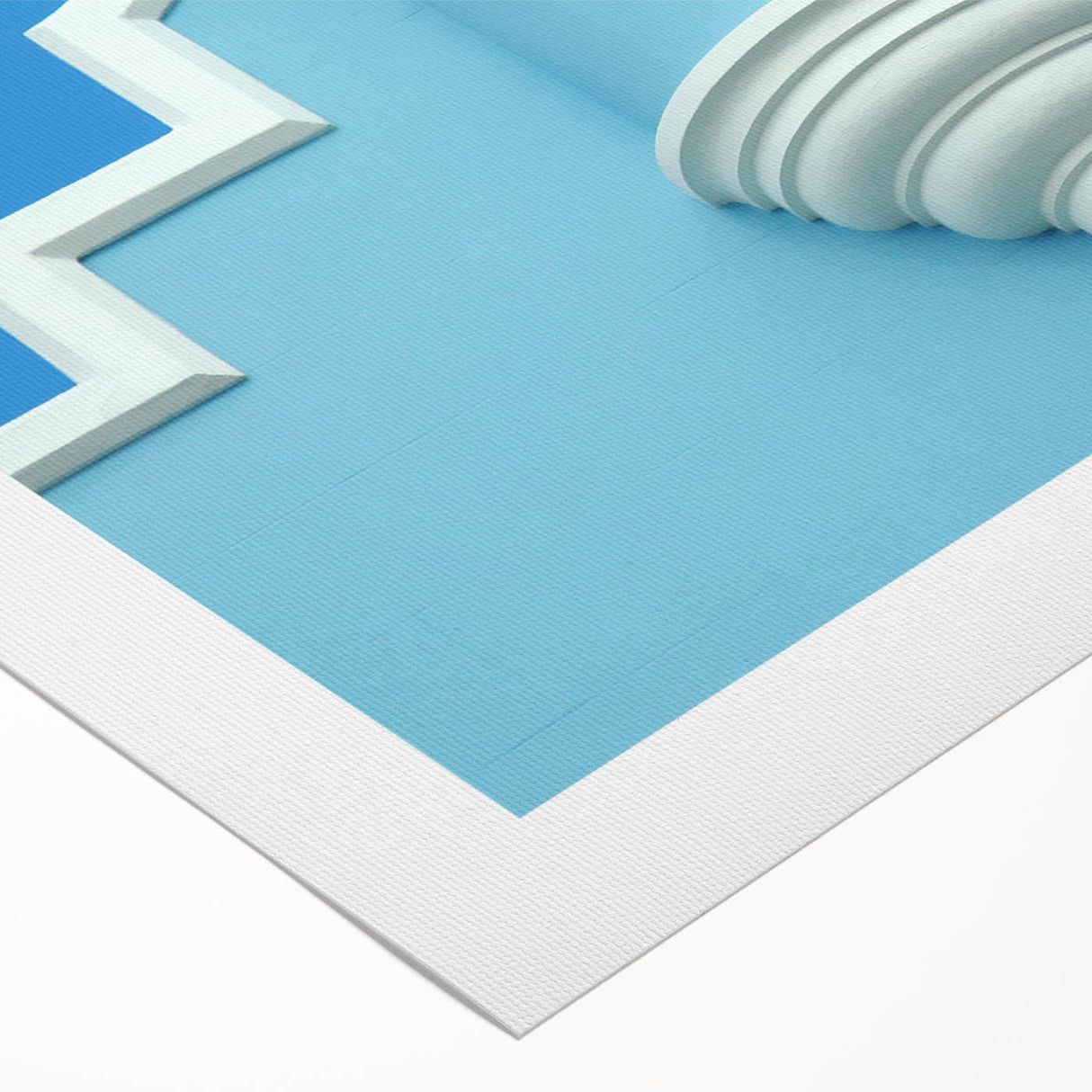 Art deco poster of a Caribbean scenery, featuring teal and coral hues on a rolled canvas, suitable for dining room wall art.