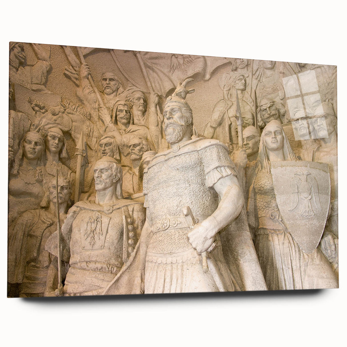 Large abstract wall art of European scenery in muted earth tones on acrylic glass, ideal for bedroom or dining room decor.