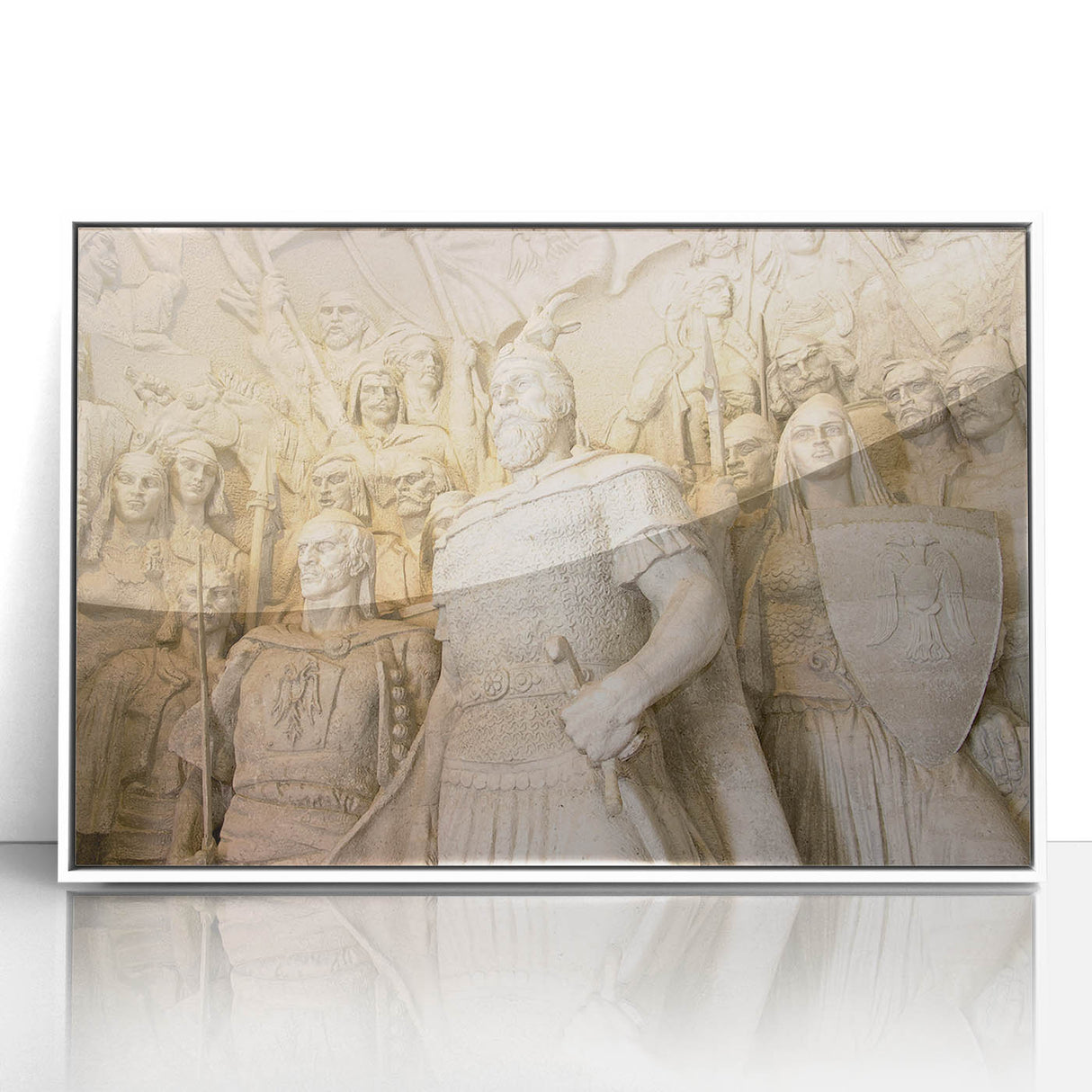 Mid-century modernist art depicting a European Albanian landscape in muted earth tones on a framed acrylic print.