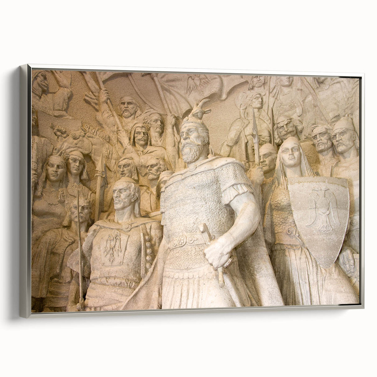 Framed canvas depicting a vintage-style Albanian landscape, with vibrant colors on a black background.