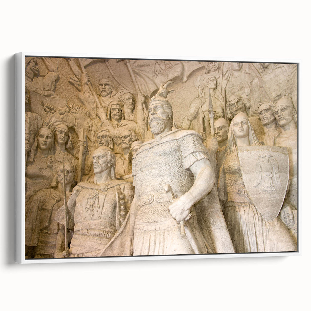 Vintage poster art of an Albanian scenery on extra large framed canvas, featuring colorful art against a black background.