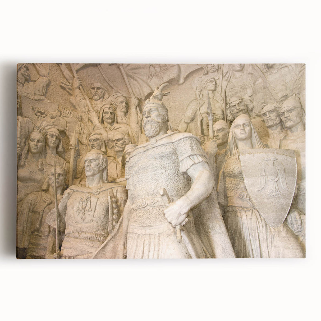 Black and white photograph of a scenic Albanian landscape on stretched canvas, ideal for kitchen wall art.