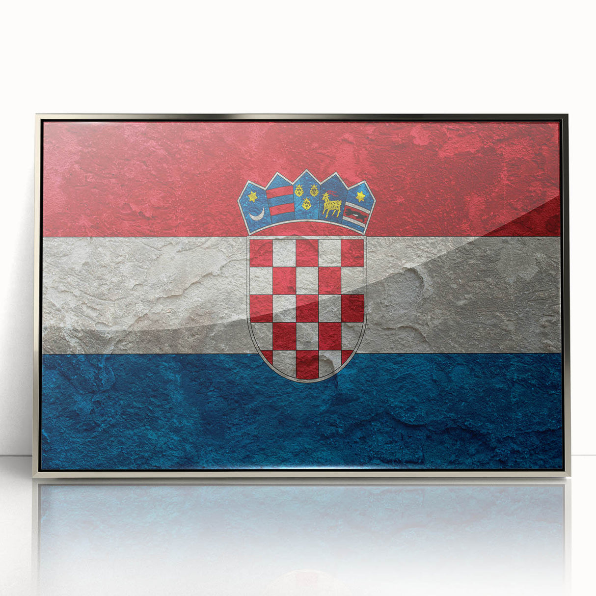 Large art print of a Croatian landscape in muted earth tones on a framed acrylic panel, suitable for modern art wall decor.