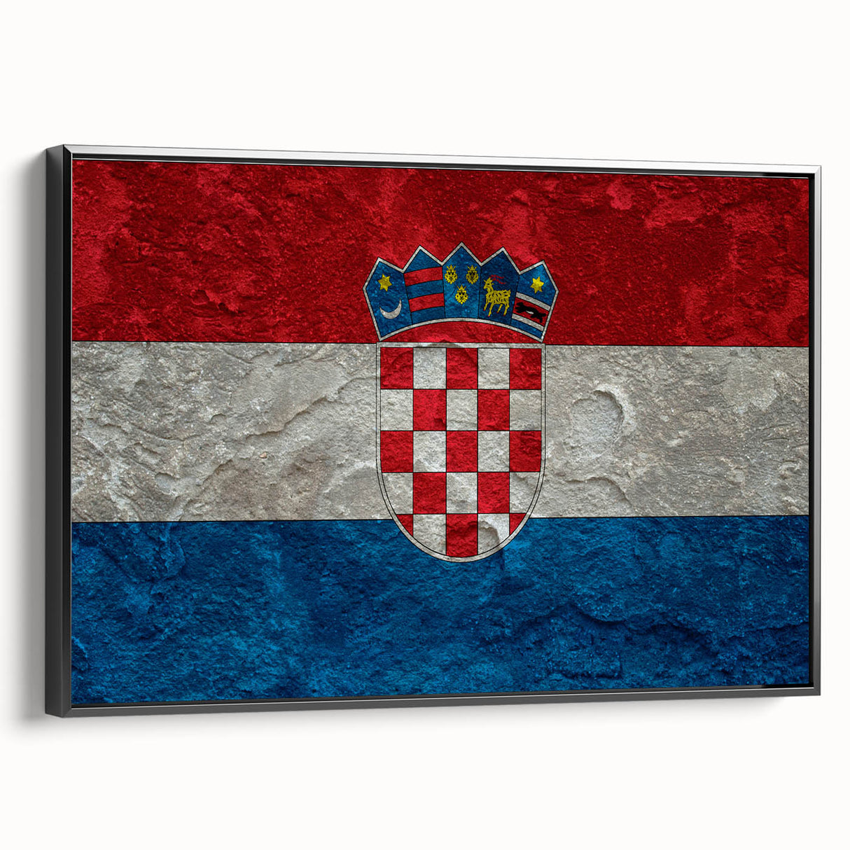 Black and white framed canvas depicting a vintage Croatian landscape, ideal for bedroom wall art.