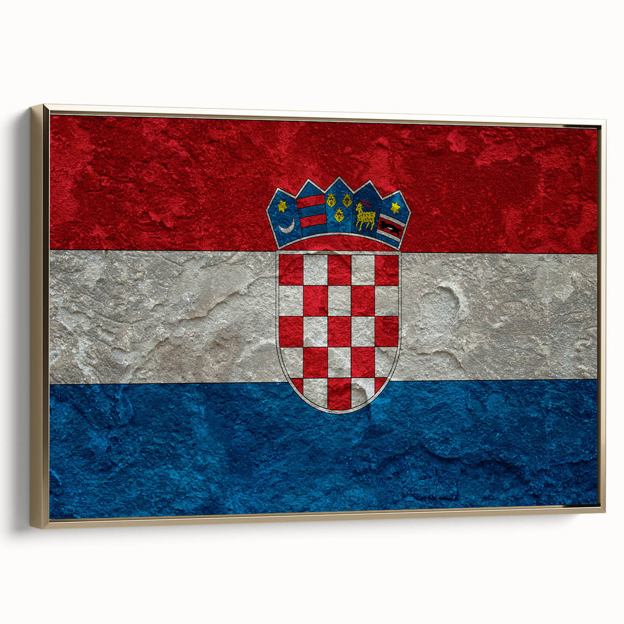 Framed canvas wall art depicting a vintage-style Croatian landscape in muted earth tones, ideal for bedroom decor.