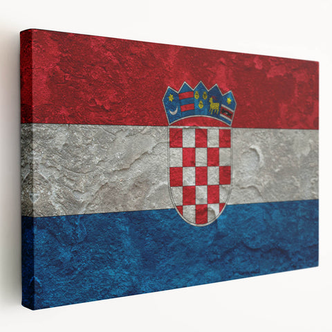 Large art print of a Croatian landscape on stretched canvas, featuring vivid blue and green tones.