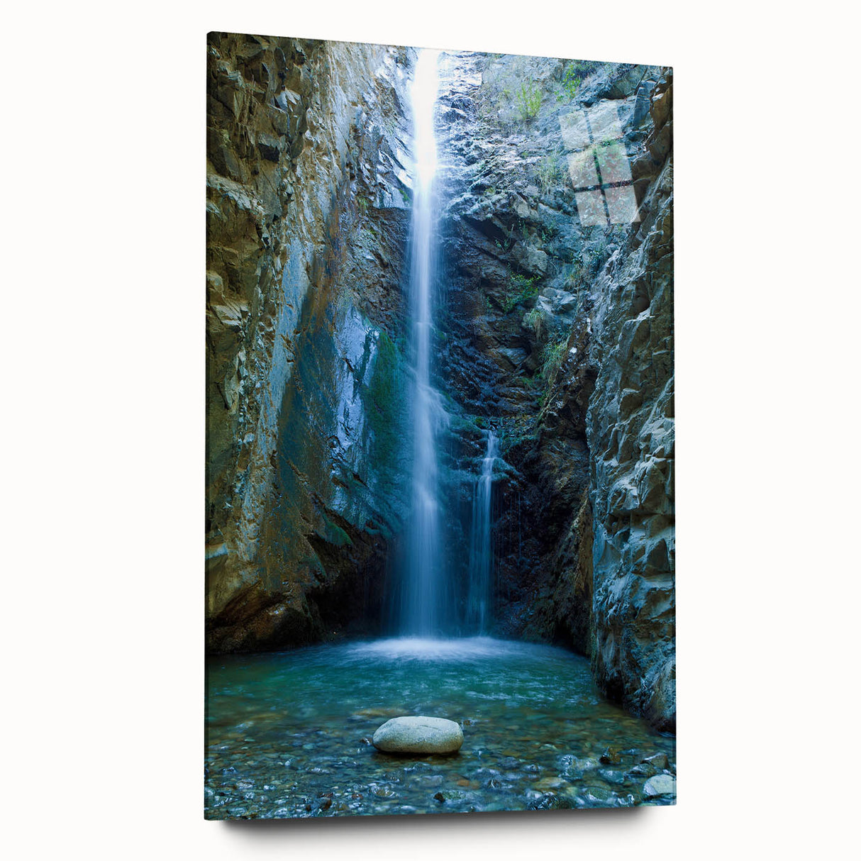 Large abstract wall art of a European Cyprus landscape in muted earth tones on acrylic glass.