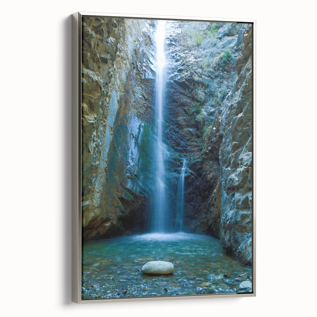 Landscape art painting of a European scenery on framed canvas, featuring muted earth tones and vintage poster style.