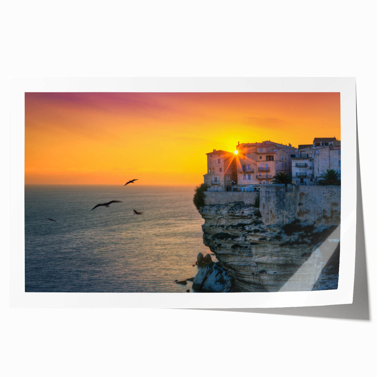 Rolled print of a Corsican landscape with vibrant greenery and a distant village, ideal for art wall dining room.