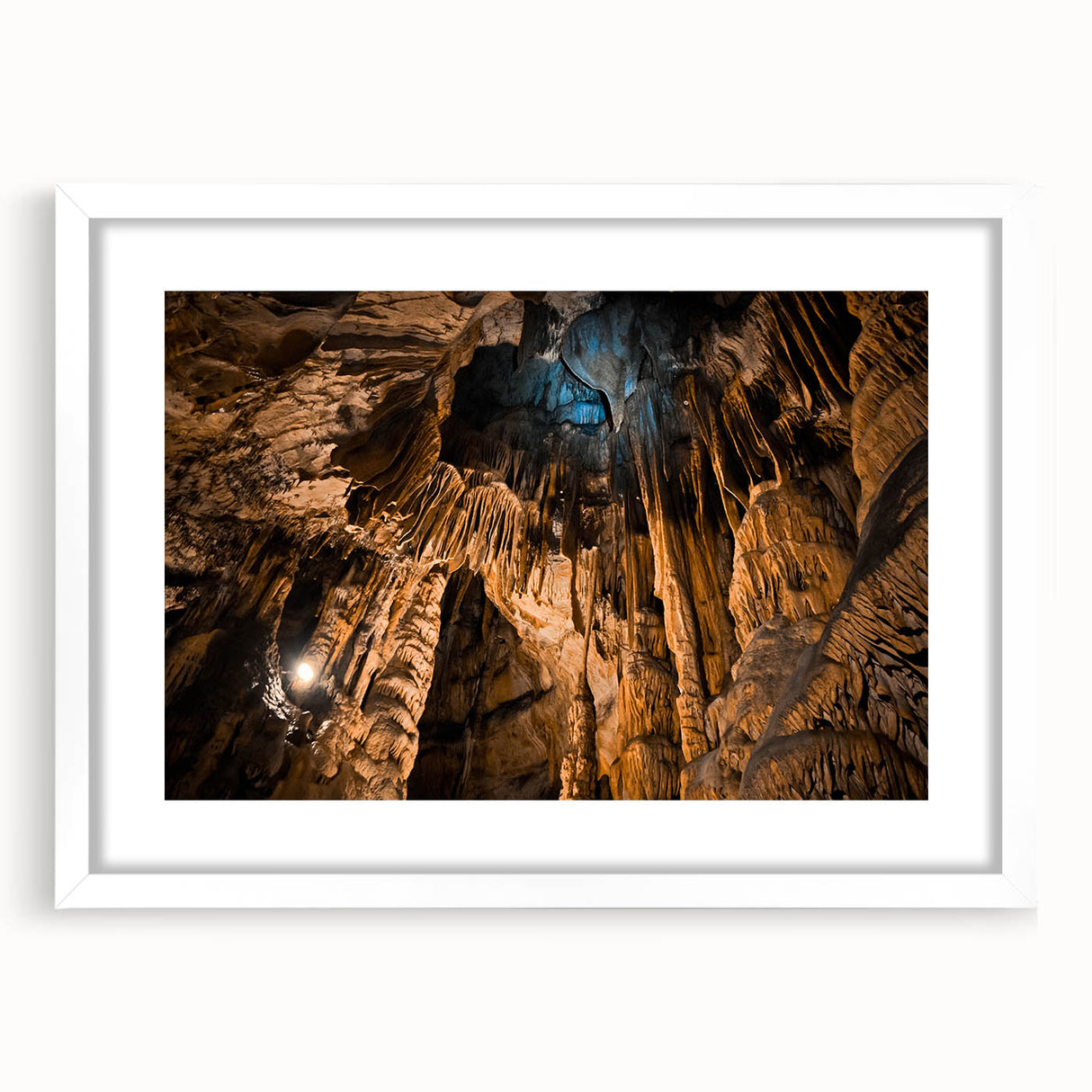 Textured abstract art print of a European scenery in Slovakia, framed with a white mat, ideal for bedroom art.