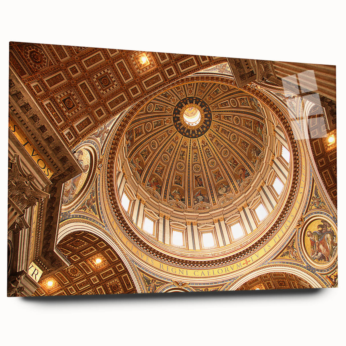 Acrylic print of a large abstract depiction of the Vatican, in muted earth tones, ideal for bedroom or dining room art.