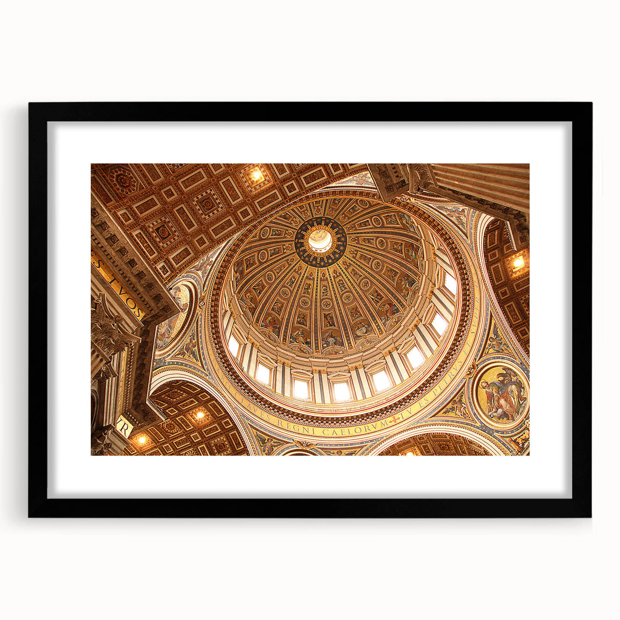 Extra large abstract art print of colorful, textured European scenery on a framed black mat, ideal for living room decor.