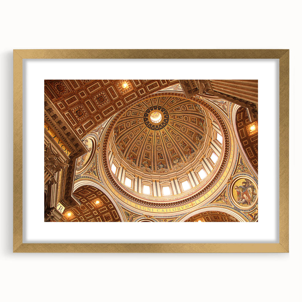 Extra large abstract art print of the Vatican scenery in textured style, framed with a gold mat.