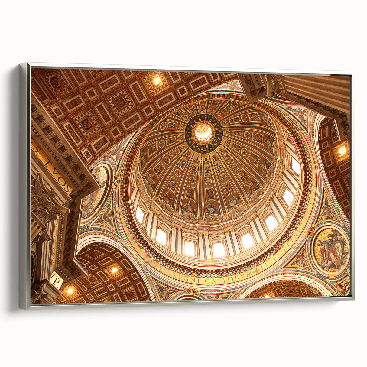 Landscape art painting of the Vatican on framed canvas, featuring a vintage poster style with a black and colorful palette.