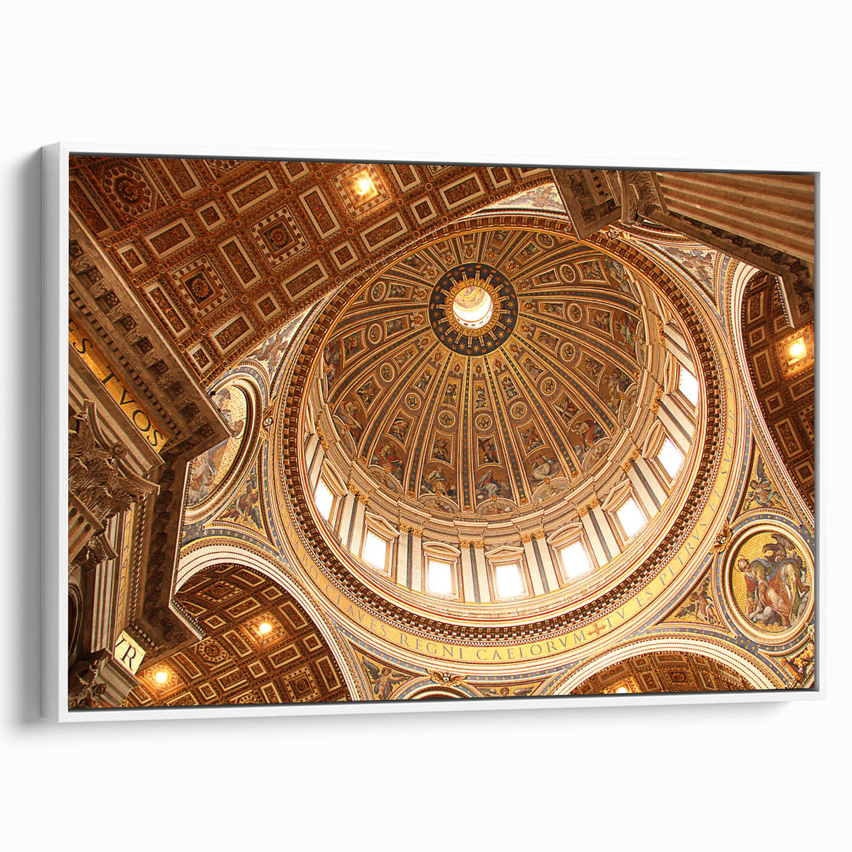 Framed canvas of vintage poster art depicting the Vatican, featuring vibrant colors on a black background.