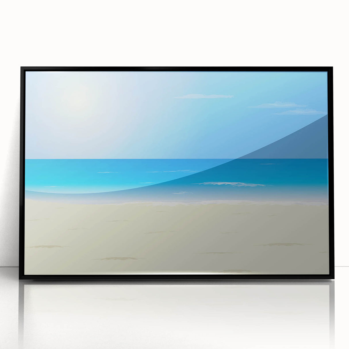 Large abstract wall art depicting Acapulco scenery in mid-century modernist style, framed in black acrylic.