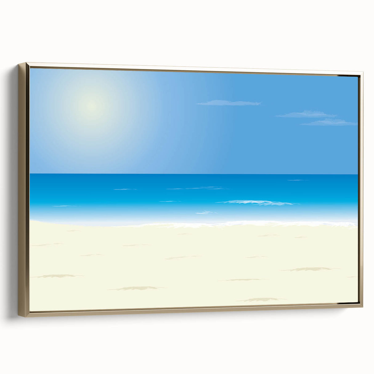 Framed canvas featuring a vintage poster art of Acapulco landscape with gold accents, ideal for bedroom decor.