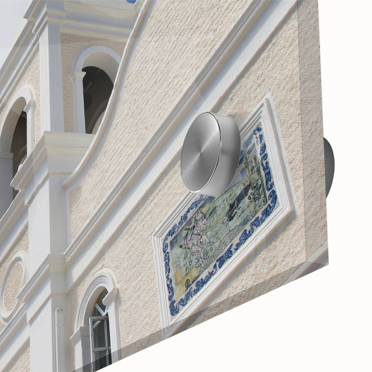 Large abstract depiction of Cabo San Lucas in muted earth tones on acrylic glass.