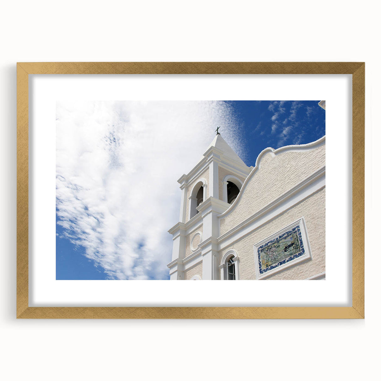 Extra large abstract art print of Cabo San Lucas scenery in gold frame, featuring textured brush strokes and earthy tones.